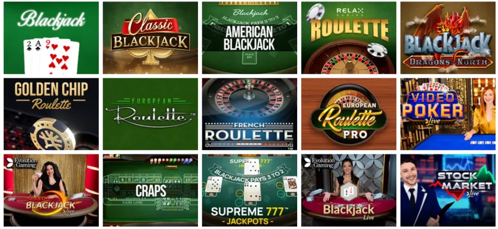 Jeux de table sur les casinos en ligne