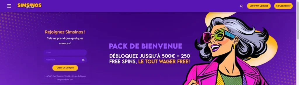 Simsinos est un casino avec une offre de bienvenue sans wager